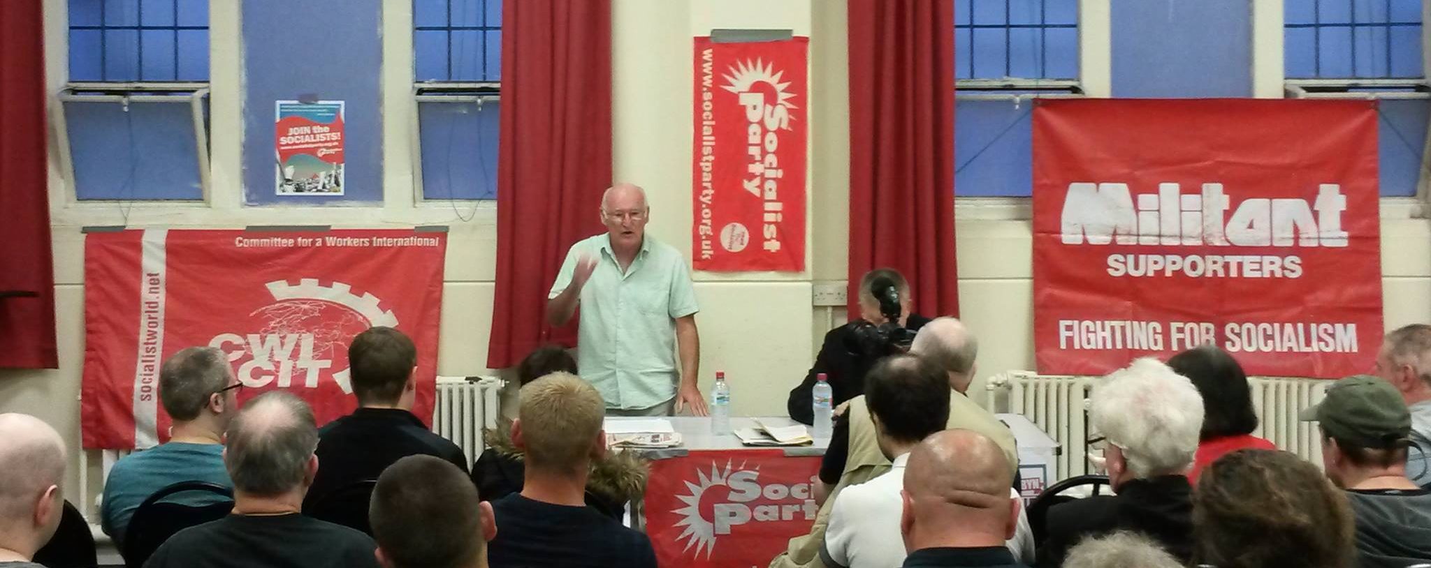 Peter Taaffe speaks in Coventry, 2016. Photo Socialist Party